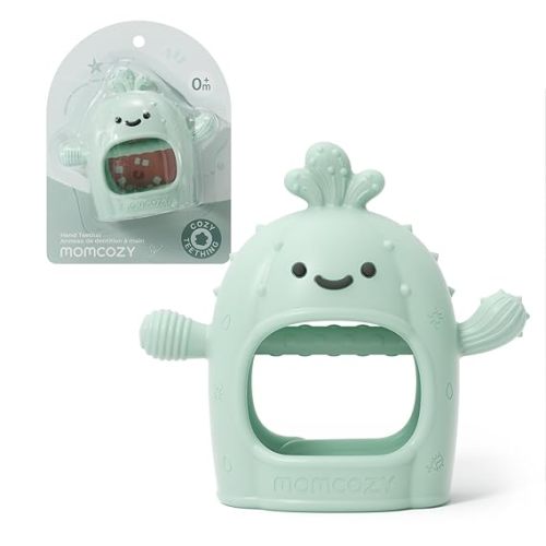 Momcozy Baby Teething Toys, Food Grade Silicone Baby Teether，Teething Mitten for Babies 0–6 Months，Teethers for Babies 6–12 Months，Anti Drop Wrist Teether with Multiple Chew Points， Mint Green