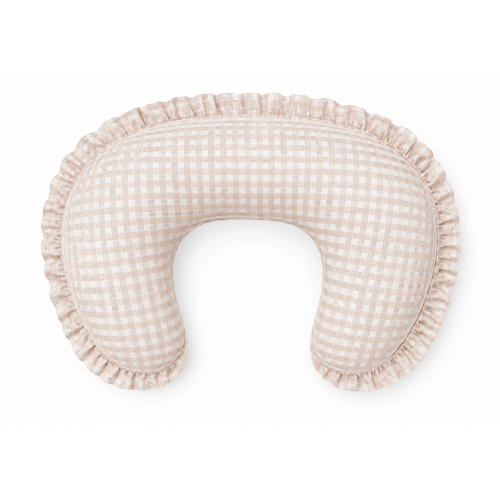 Beige Gingham Ruffle Nursing Pillow Cover