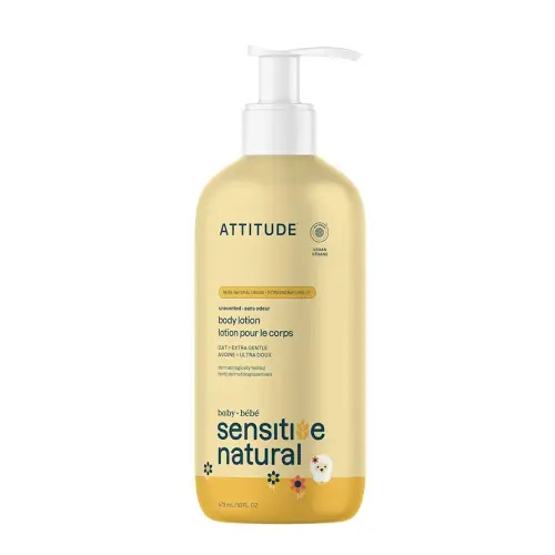 ATTITUDE Body Lotion for Baby with Sensitive Skin, Made in Canada, EWG Verified, Plant and Mineral-Based Ingredients, Vegan and Cruelty-free, Enriched with Oat, Unscented, 473 mL