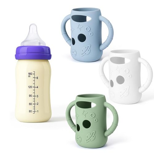 Mity rain 3 Pack Silicone Sleeves for Lansinoh Glass Bottles 5 OZ - Anti Breakage Baby Bottle Holder, Compatible with Lansinoh Glass Bottles for Babies with Handle