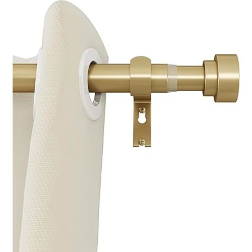 Classic Circular Head Curtain Rod, Made of Metal, Single Window Curtain Rods With Bracket, Decorative Blackout Metal Curtain Rods(Golden, 60-120)