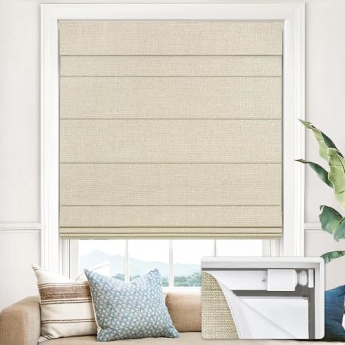 UNISHADES No Drill Cordless Roman Shades, 34.5×60 in, Beige