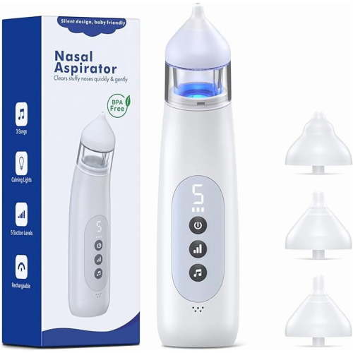 Nasal Aspirator for Baby, 5 Suction Levels Nose Sucker, Music and Light Silicone Nose Suction Device Battery Powered, Best Baby Girls Boy Adult Pets Essentials