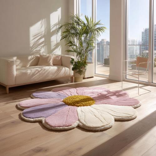 Flower Shaped Rug - Pastel Daisy Rug - Hand-Tufted Wool Rug - Custom Playful Area Rug