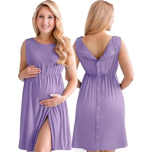 3-in-1 Labor and Delivery Gown for Hospital, Nursing Nightgown, Maternity Dress for Breastfeeding