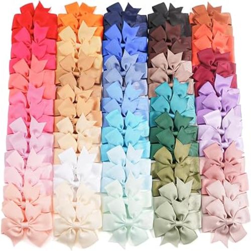 CÉLLOT 70Pcs 3 Inch Boutique Grosgrain Ribbon Pinwheel Hair Bows Alligator Clips for Baby Girls Toddlers Teens In Pairs