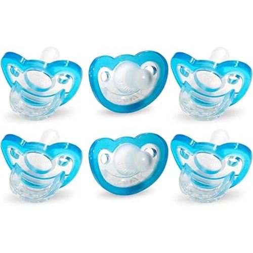RaZbaby Jollypop Pacifier for Newborns & Up, USA Made, Natural Shaped Orthodontic Binky, Lovingly Shared in NICUs & Hospitals Worldwide, Medical-Grade 100% BPA-Free - 0-3 Months, 6 Pack - Blue