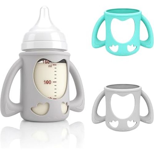 2-Pack Silicone Sleeves for Pigeon Glass Nursing Bottle, BPA-Free Drop-Resistant Baby Bottle Sleeves with Handles, Compatible with Pigeon Anti-Colic Wide Neck Glass Baby Bottles (8.1 oz)