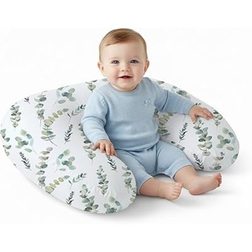 Little Grape Land Nursing Pillow,Upgraded Breast Feeding Pillow for Mom,Breastfeeding & Bottle Feeding for 0–17 Months, Soft Machine Washable Cover with firm breathable filling,Tummy Time,Green Leaves