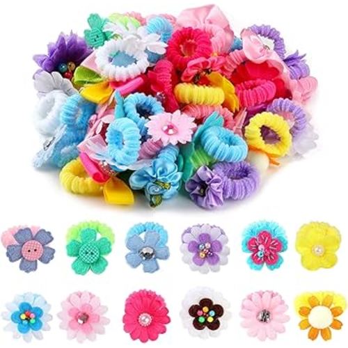 50 Pcs Elastic Hair Ties for Girls Cute Flower Toddler Hair Ties Multicolor Candy Baby Girls Scrunchies Soft Seamless Ponytail Holders Rubber Bands Sold by Zifengcer