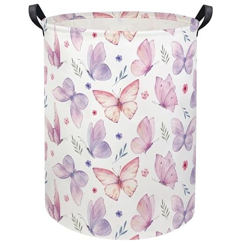 Baby Laundry Basket Baby Hamper for Nursery Girl Kids Butterfly Hamper Cute Storage Bin Organizer Room Decor for Home(Watercolor Butterfly)