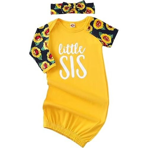 AMAWMW Newborn Baby Girl Little Sister Sleeper Gown Stripe Long Sleeve Nightgown Pajamas Gifts Stuff Essential Outfit