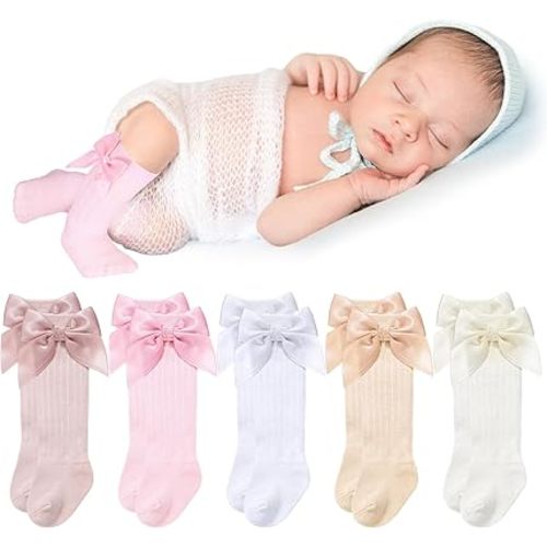 5 Pairs Long Preemie Socks Premature Newborn Baby Knee High Cotton Socks for Girls Boys Infant Toddler