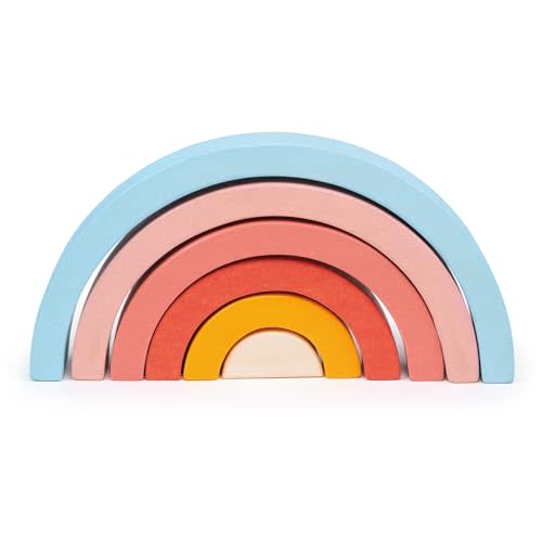 Mentari Toys - Sunset Tunnel - 6pcs Wooden Stacking Rainbow for Toddlers - Montessori Rainbow Nesting Puzzle - Open-Ended Play Toy - Age 18m+
