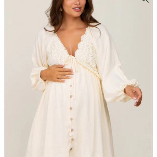 Beige Crochet Lace Button Front Maternity Dress– PinkBlush