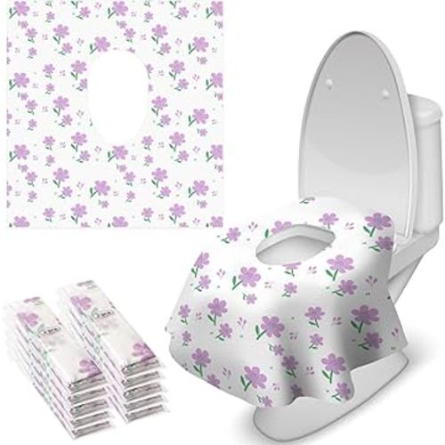 Blissful Diary 20 Pcs Toilet Seat Covers Disposable for Toddlers & Adults, Extra Large Waterproof, Portable Package for Travel, Kids Potty Training(Purple Flowers))