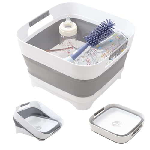 Collapsible Wash Basin for Baby Bottles - 2.4 Gallons Portable Wash Bin for RV Camping Sink, Space-Saving Dish Tub.Laundry & Utility Room Sinks