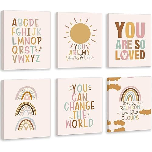 CHDITB Boho Rainbow Nursery Wall Decor, Baby Shower Nursery Decor Kids Room Decor You Are So Loved Rainbows Classroom Wall Decor, Set Of 6(8”X10”) Alphabet Weather Art Print Girl Boy School Decor