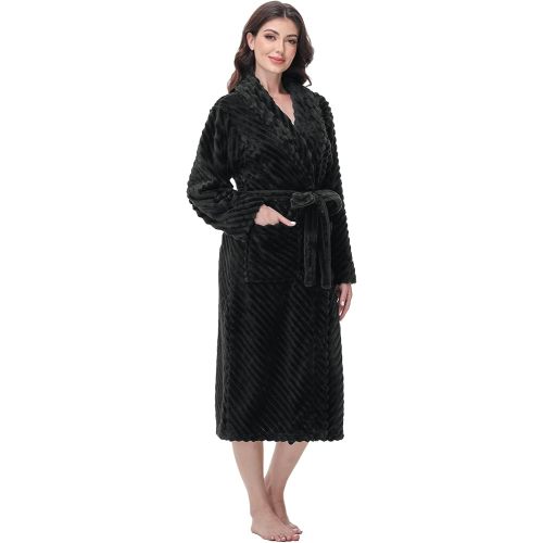 Yurhap Premium Robes for Women - Super Soft Cozy Fleece Womens Robe Plush Long Bathrobe