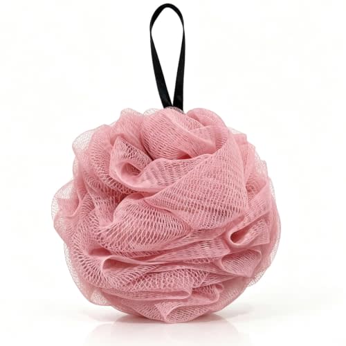 Loofah Sponge for Shower - Exfoliating Body Scrubber Mesh Bath Pouf Ball, Soft Gentle Scrub for Women Men, 1 Pack (Pink)