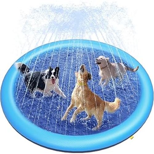 Peteast Splash Pad for Dogs & Kids - Anti-Slip Dog Pool for Large Dogs, 0.58 mm Thickened Durable Outdoor Water Play Mat, Summer Sprinkler Toy for Backyard (67in, Blue)