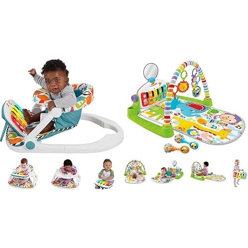 Fisher-Price Baby Portable Chair Deluxe Kick & Play Sit-Me-Up Floor Seat with Piano Learning Toy & Playmat Deluxe Kick & Play Piano Gym