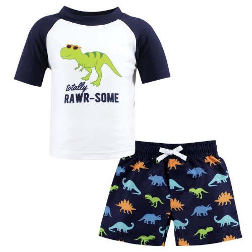 Hudson Baby Boys Swim Rashguard Set, Rawr, 6-9 Months