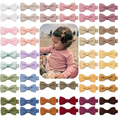 CÉLLOT Baby Hair Clips 50PCS Baby Girls Fully Lined Baby Bows Hair Pins Tiny 2" Hair Bows Alligator Clips for Baby Girls Infants Toddlers in Pairs