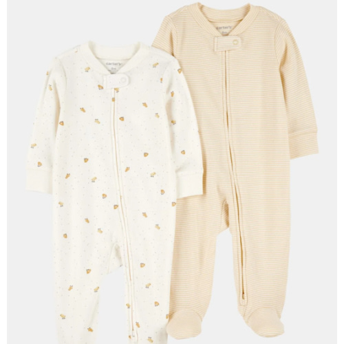Baby 2-Pack 2-Way Zip Cotton Sleep & Play Pajamas - White/Beige | Carter's