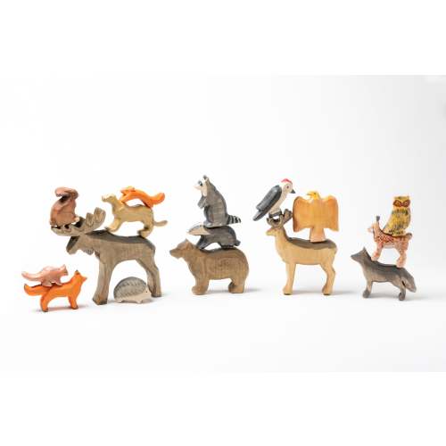Hand Carved Wooden Forest Animals - Set of 17