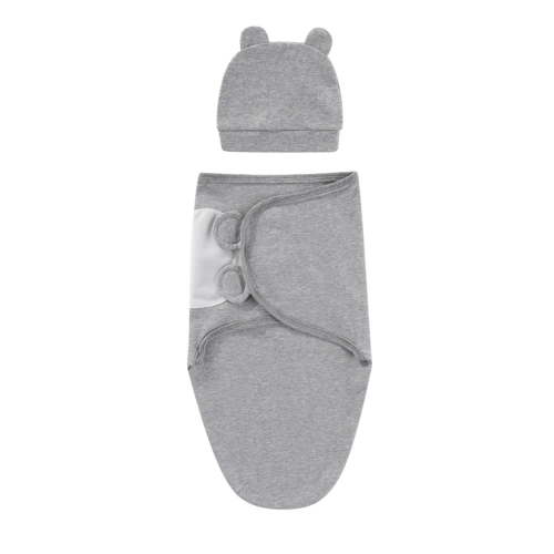 MEZZALL Baby Boys Girls Adjustable Sleeping Bag Wearable Blanket Swaddle Wrap Hat Set Soft Toddler Loungewear, Grey, 0-1 Months