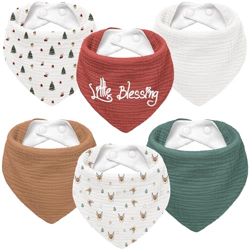 Susurration Muslin Baby Drool Bibs 6Pack Soft Triangular Adjustable Baby Bandana Bibs for Unisex Baby Girls & Boys