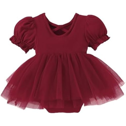 Newborn Baby Girl Romper Dress Ruffle Short Sleeve Solid Casual Tulle Dresses Baby Girl Clothes for Girls 0-24Months