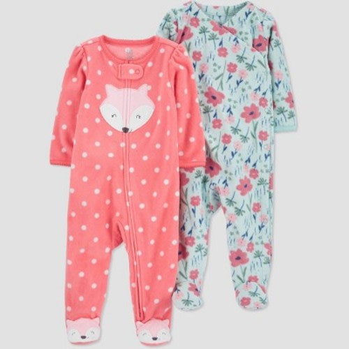 Carter's Just One You® Baby Girls' 2pk Fleece Sleep N' Play - Green/Pink Newborn
