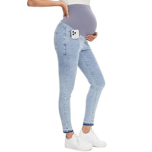 PACBREEZE Women's Maternity Jeans Over Belly Skinny Stretchy Denim Pants Comfy Slim Pregnancy Pants