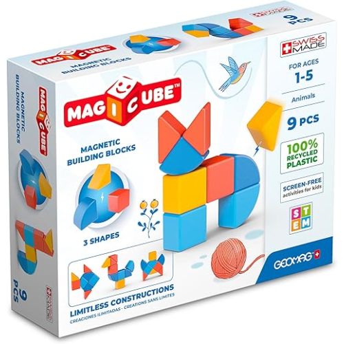 Geomag Magicube 9pcs Magnetic Blocks - Magnetic Building Blocks for Toddlers 1-3, Montessori Toys for 1+ Year Old, Autism Sensory Product, Magnets for Kids