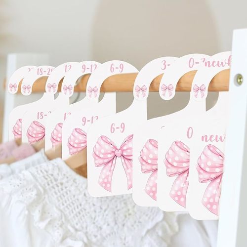 Pink Bow Nursery Closet Dividers - Bow Baby Shower Decorations,Baby Closet Dividers,Clothes Size Markers for Babies,Newborn to 24 (Closet Dividers-1)