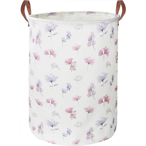 HKEC 19.7’’ Waterproof Foldable Laundry Basket,Baby Girls Nursery Hamper,Dirty Clothes Hamper for Boys and Girls,Kids Toys/Books Bins, Gift Baskets, Room Decor(Watercolor Flower)