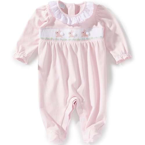 Edgehill Collection Baby Girls Smock Bunny Footed Coverall