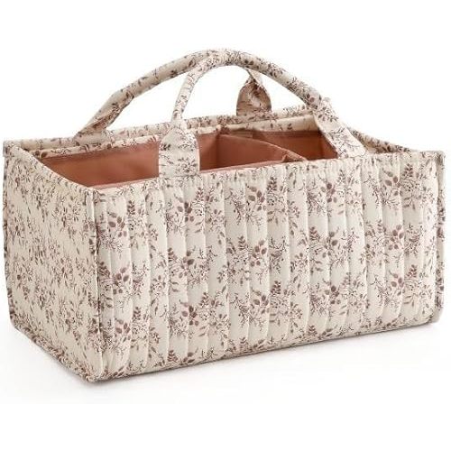 Diaper Caddy Organizer,Cute Floral Nursery Storage Basket,Soft Portable Changing Table Car Caddy Organizer Gift (Floral B)
