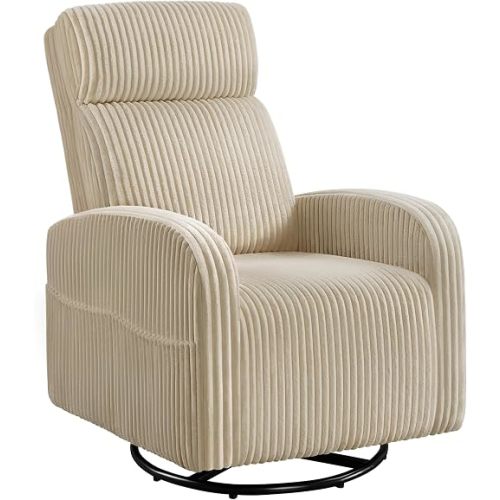 Yaheetech 360° Swivel Nursing Chair with Side Pockets, Khaki