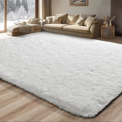 Merelax Modern Soft Fluffy Large Shaggy Rug for Bedroom Livingroom Dorm Kids Room Indoor Home Decorative, Non-Slip Plush Furry Fur Area Rugs Comfy Nursery Accent Floor Carpet 4'x6' Light Champagne