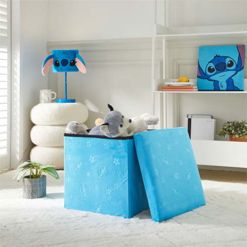 Disney Stitch Kids' Embossed Storage Ottoman, Blue, 15" x 15" x 15"