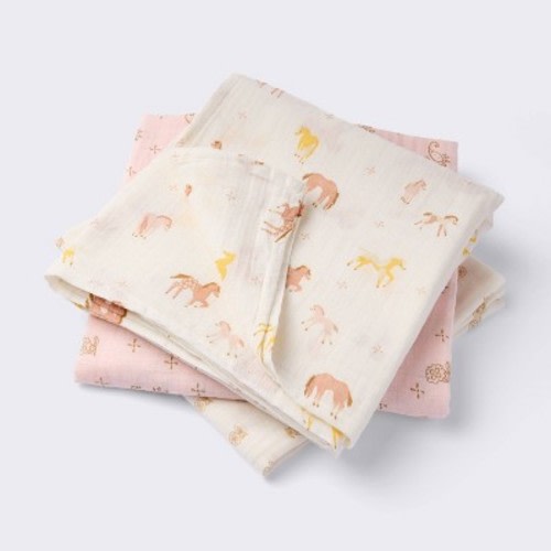 Muslin Swaddle Baby Blankets - Horses - 3pk - Cloud Island™