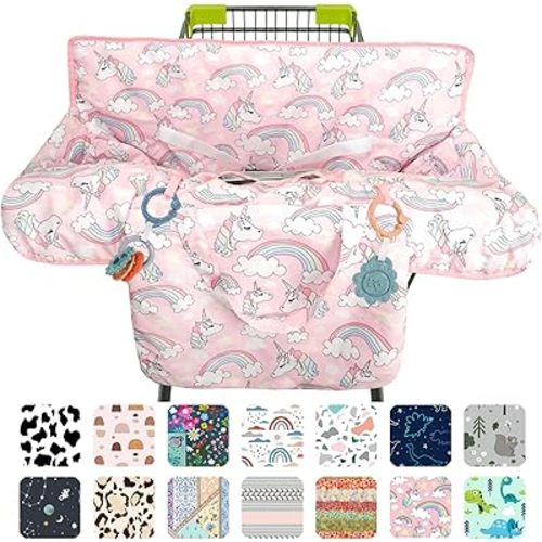 Pink Shopping Cart Cover for Baby 2-in-1 High Chair Cover with Safety Harness Multifunctional Unicorn Pattern Cart Covers for Babies Soft Padded Grocery Cart Cover for Baby Boy Girl