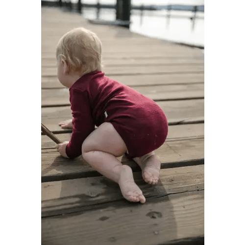 Merino Baby Thermal Onesie – Olive, Raisin, 0-3 M