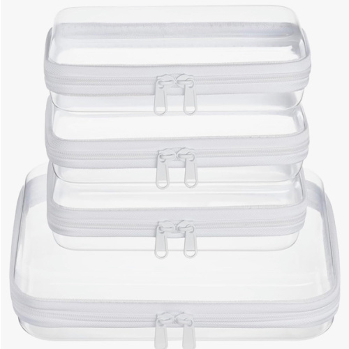 4 pcs Clear Zipper Pouches,Hard Shell Zipper Case, Toiletry Bag for Travel, CLear Diaper Bag, Toiletry Pouch, Travel Organizer, Cosmetic Bag,Toy Storage Bins (M+3S)