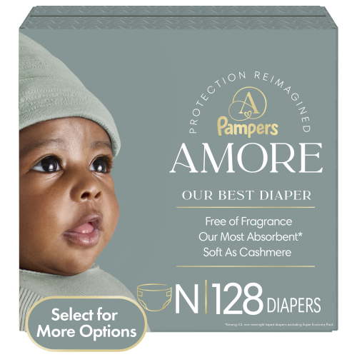 Pampers Amore Baby Diapers Size Newborn, 128 Count (Select for More Options)