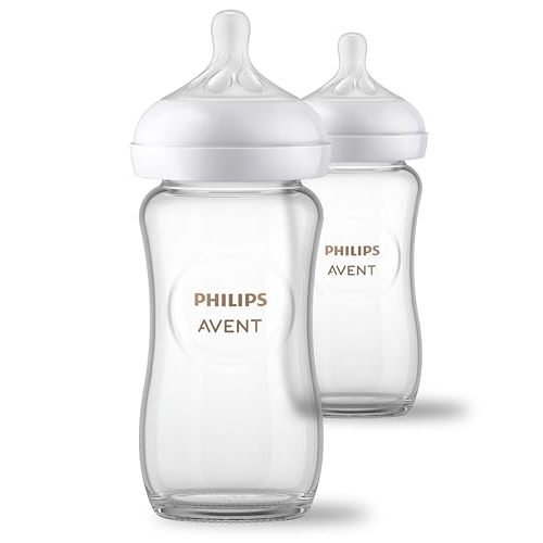 Philips Avent Natural Glass Baby Bottles with Natural Response Nipples (Medium Flow, Flow 3), 8oz, 2-Pack, SCY913/02