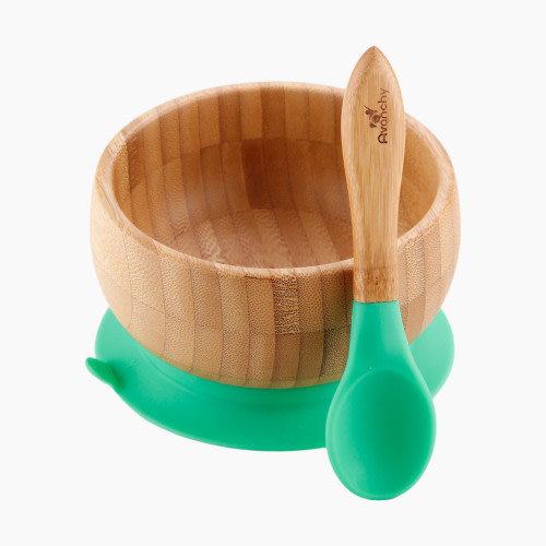 Avanchy Bamboo Suction Baby Bowl + Spoon - Green